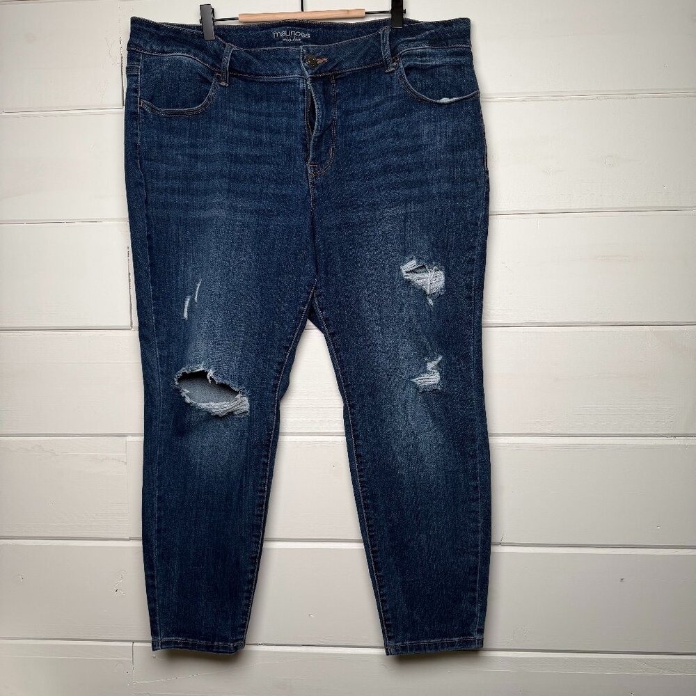 Maurices Judy Blue Mid-rise ripped boyfriend jeans dark wash sz 20W short